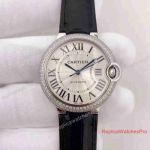 Replica Ballon Bleu De Cartier Diamond Bezel Black Leather Wrist Watch